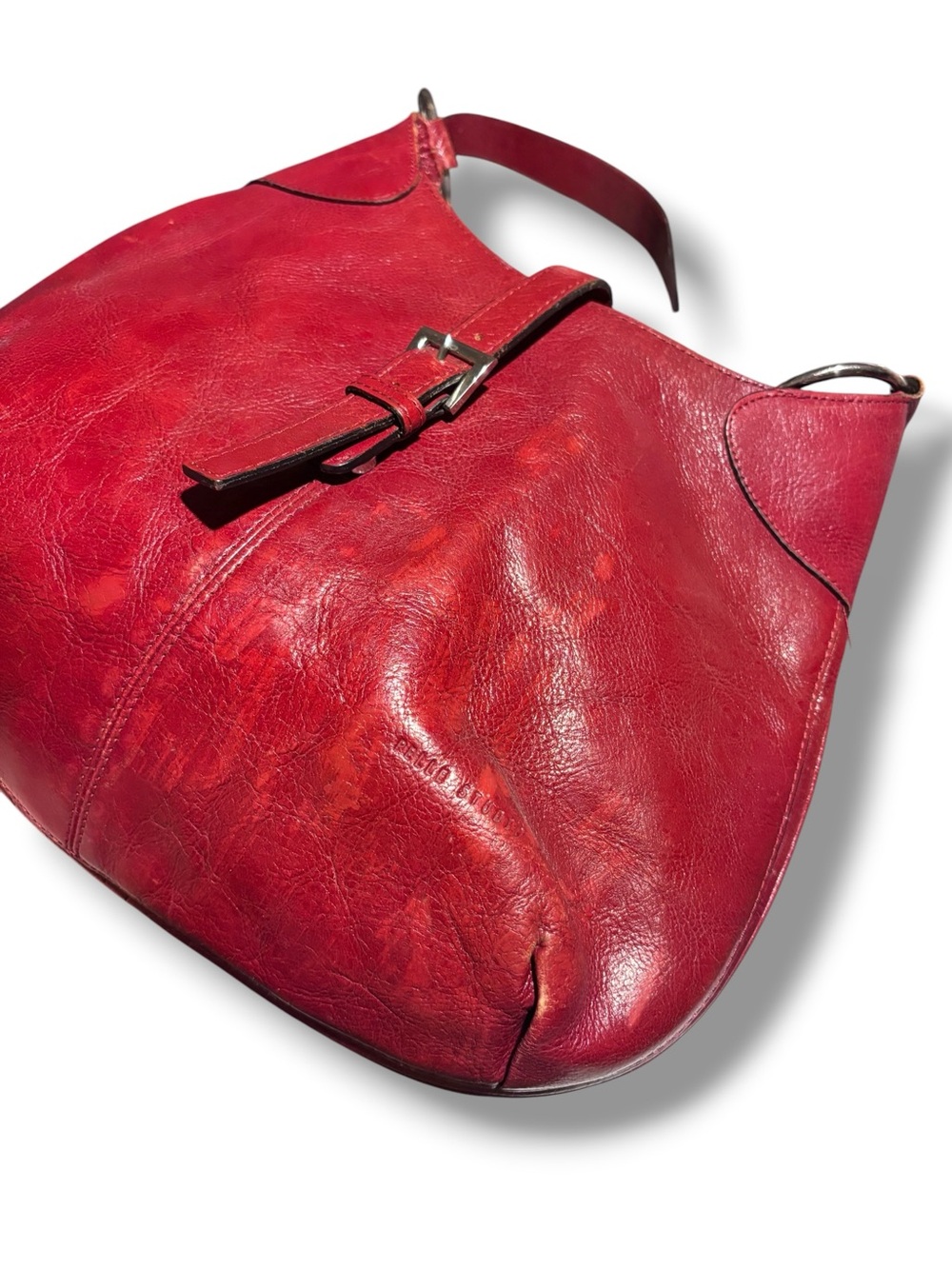 WILSONS LEATHER Red Hobo Shoulder Bag Expandable Bottom Snap Closure VINTAGE - Picture 14 of 14